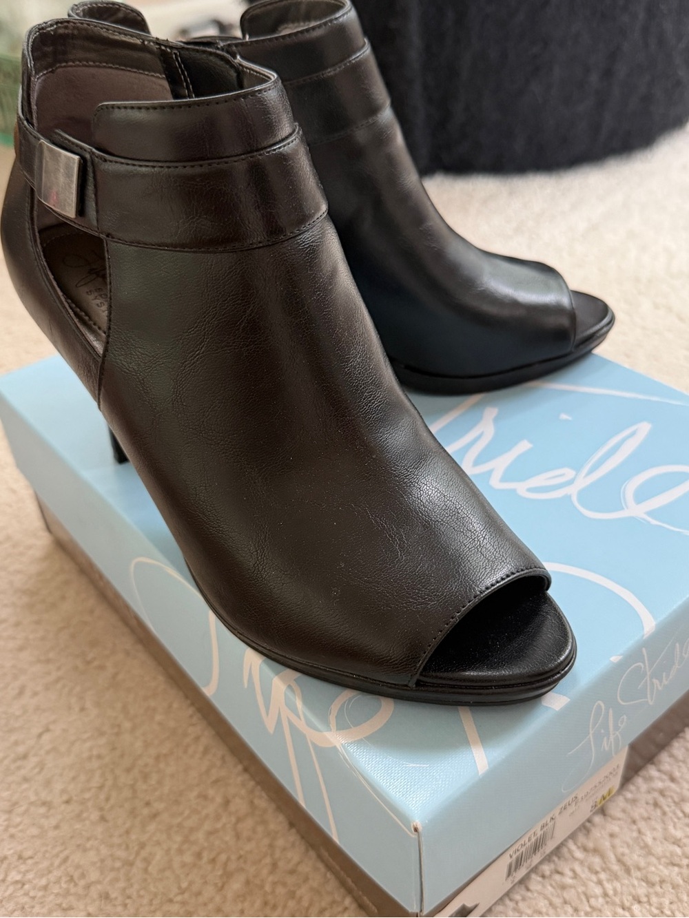 NEW Black Peep-Toe Ankle Boots - Women's